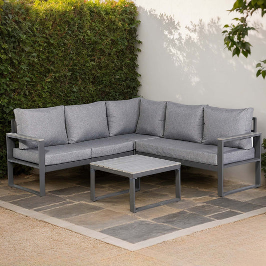 IN STOCK | Dune Range Square Corner Set Charcoal Aluminium Frame With Charcoal Cushions