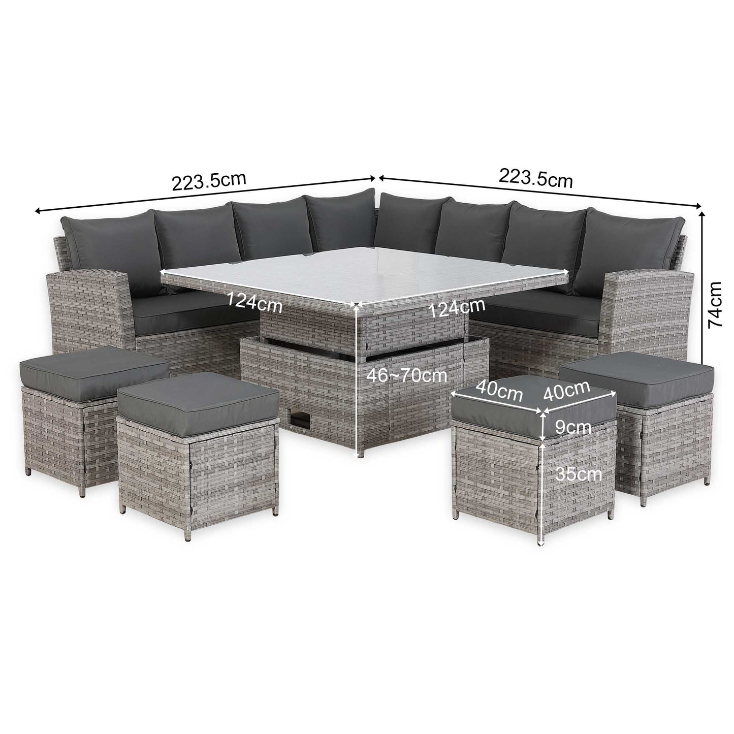 IN STOCK |Bristol Range 11-Seater Rattan Garden Furniture Set with Height-Adjustable Rising Table & Waterproof Cover - Luxury Symmetrical Corner Sofa