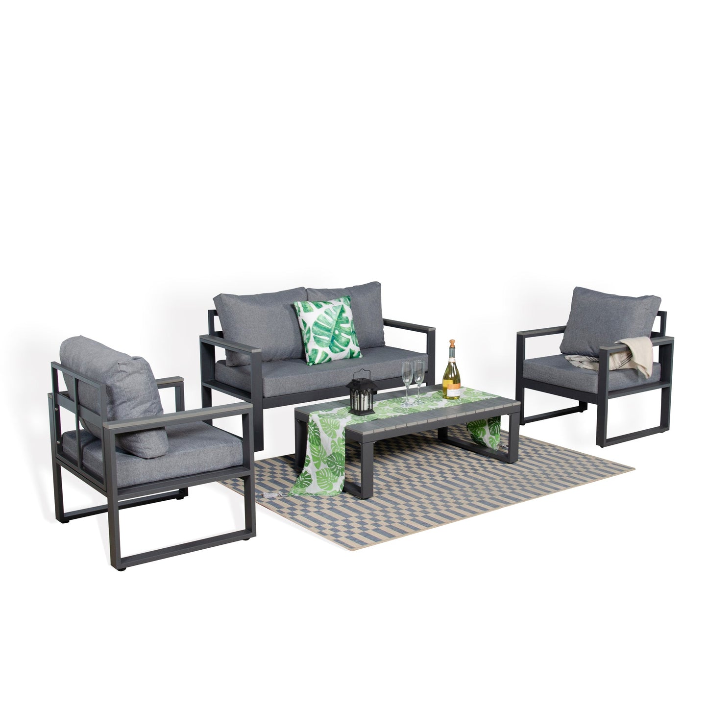 IN STOCK | Dune Range Large Sofa Set Charcoal Aluminium Frame With Grey Cushions