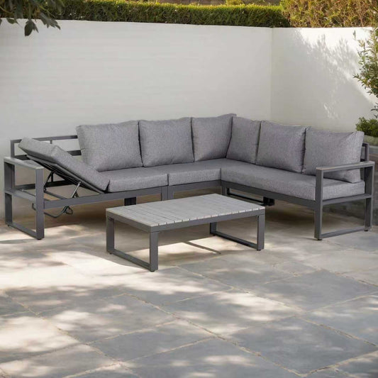 IN STOCK | Dune Range RHF Corner Set Charcoal Aluminium Frame With Grey Cushions